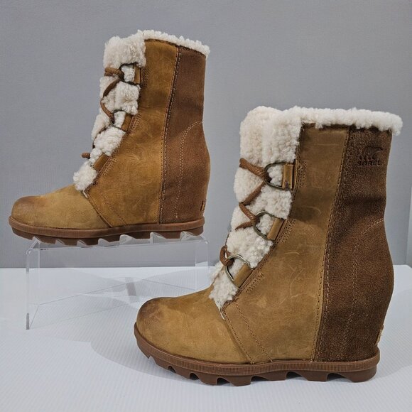 Sorel Joan Of Arctic Shearling Wedge Bootie Waterproof Camel Brown Size 8 - Picture 2 of 14
